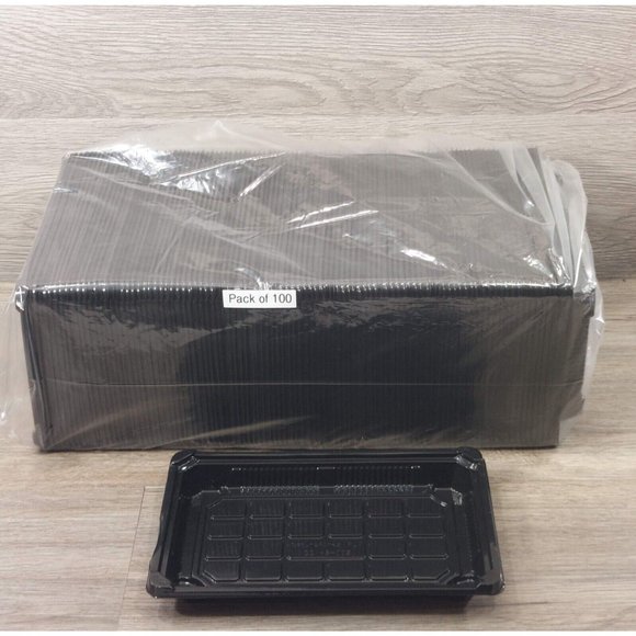 Large Sushi To Go Tray WITHOUT Lid Black Plastic Take Out Container 100 Pack - Picture 1 of 8